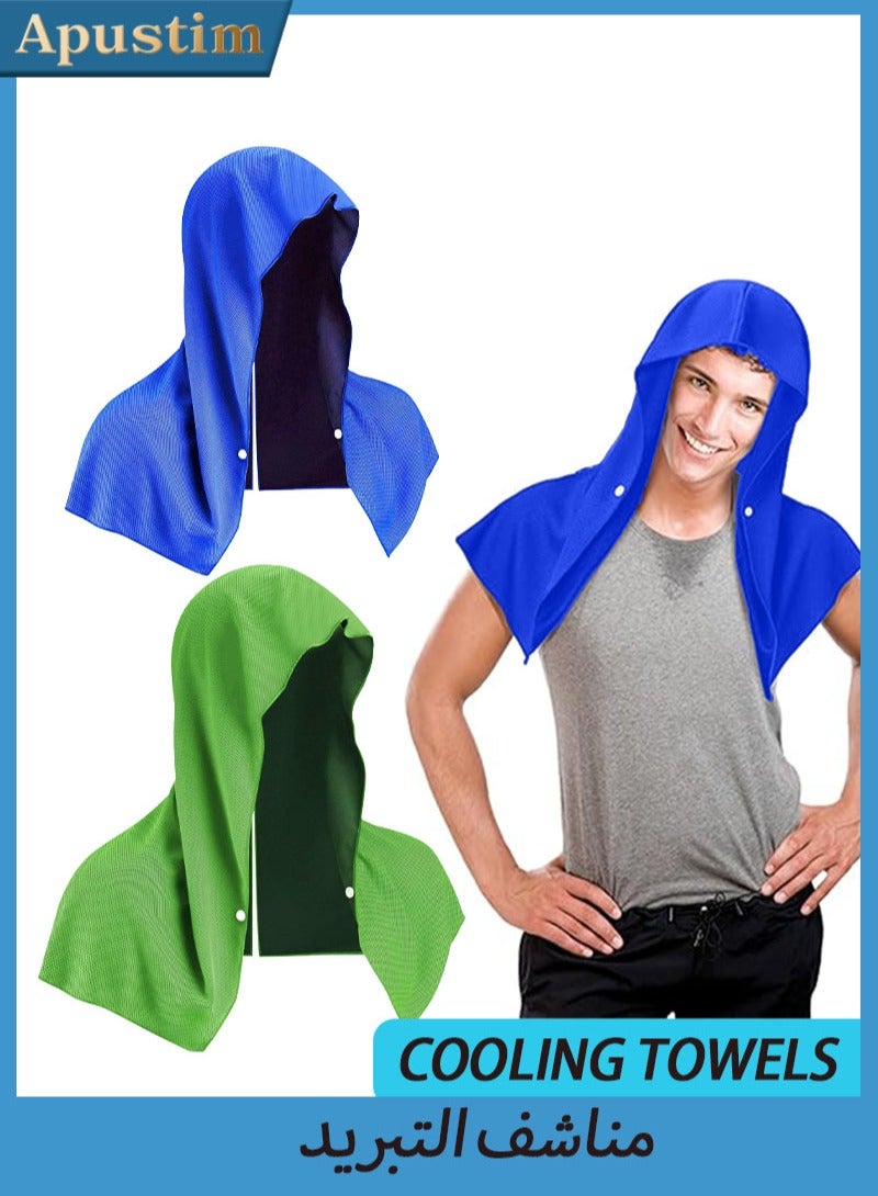 Apustim 2 Pack Cooling Hooded Towels，Sun Protection And Instant Cooling，Icy Towels For Hot Weather，Soft And Breathable Towels For Sports，Workouts，Gym，Camping And More （Dark Blue + Green） - Image 1