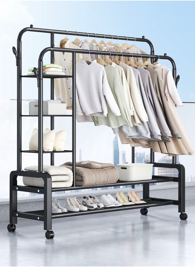SHEE ONE Double clothes hanger with swivel wheels, equipped with shelves and side hangers,  - Image 1