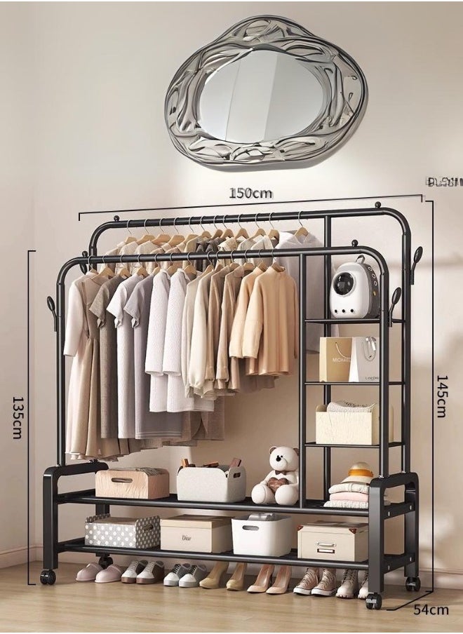 SHEE ONE Double clothes hanger with swivel wheels, equipped with shelves and side hangers,  - Image 3