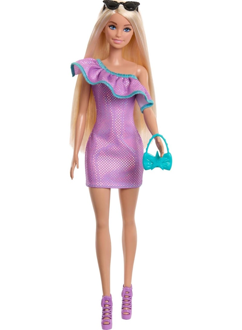 Barbie Doll with Clothes and Accessories, Blond Hair and 3 Party-Themed Mix-And-Match Outfits Including Dresses, Purses and Heels - Image 1
