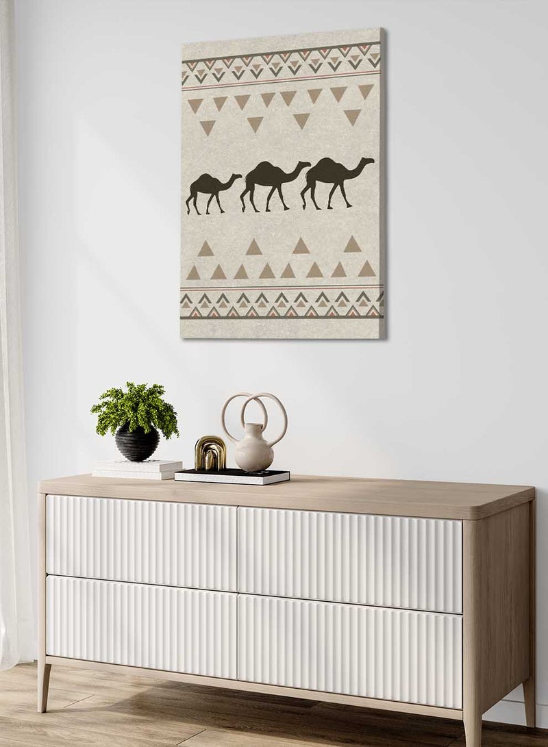 لوحة كانفاس على إطار خشبي تجسّد جِمال بتصميم مستوحى من الطابع السعودي - Image 1