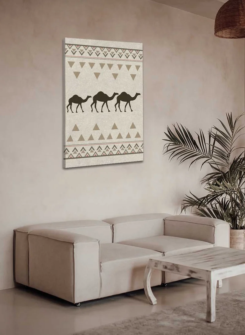 LOWHA Canvas Wall Art Stretched Over Wooden Frame Depicting Camels with a Saudi Inspired Design