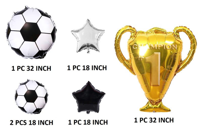 FI - FLICK IN 6 Pcs Foot Ball Foil Balloons Soccer Theme Birthday Decoration Items MVP Champion Trophy Balloon Football Birthday Theme Decoration (Pack of 6, Multicolor) - Image 2