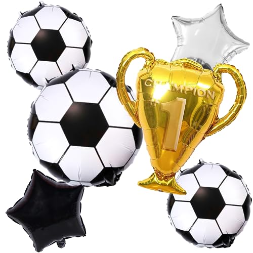 FI - FLICK IN 6 Pcs Foot Ball Foil Balloons Soccer Theme Birthday Decoration Items MVP Champion Trophy Balloon Football Birthday Theme Decoration (Pack of 6, Multicolor) - Image 1