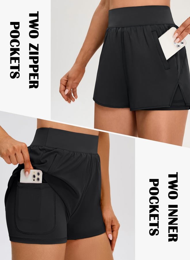 BMJL Womens 2 in 1 Running Shorts with Zip Pockets 3" Quick Dry High Waisted Gym Workout Shorts with Liner - Image 4