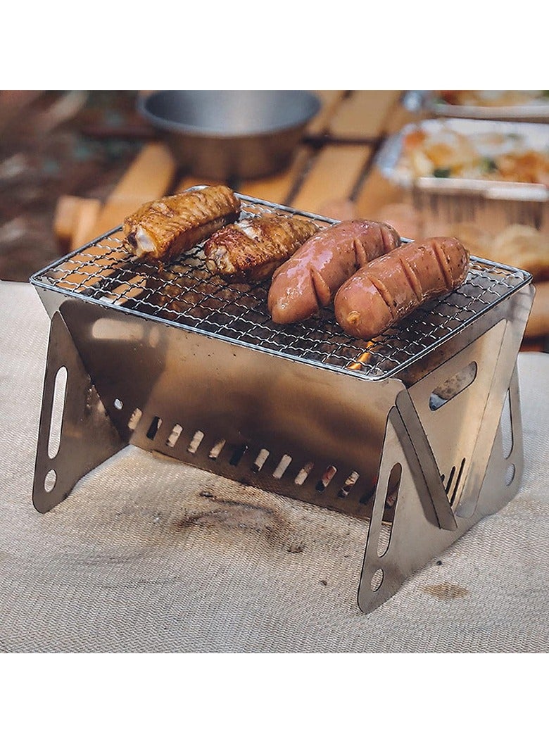 AROAQ Stainless Steel Mini Grill Charcoal, Portable Charcoal Grill,  Instant Foldable Multifunction Camping Bbq Grill, Larger Thickened Version, 640 g - Image 3