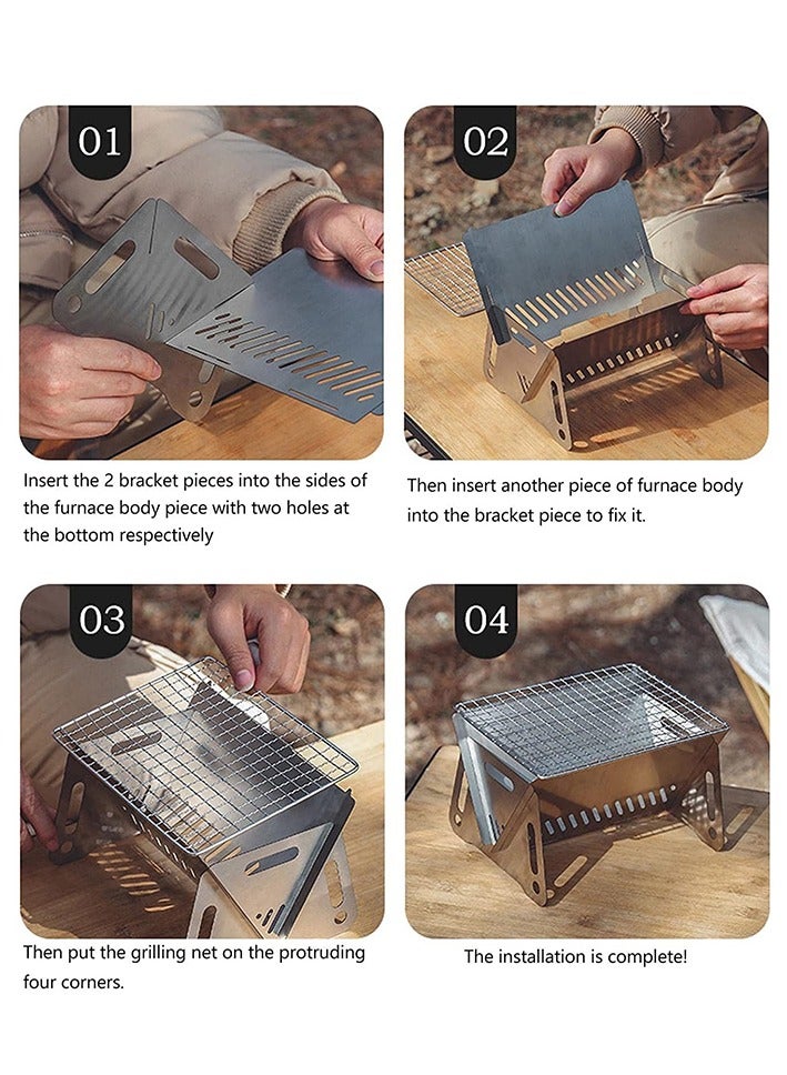 AROAQ Stainless Steel Mini Grill Charcoal, Portable Charcoal Grill,  Instant Foldable Multifunction Camping Bbq Grill, Larger Thickened Version, 640 g - Image 4