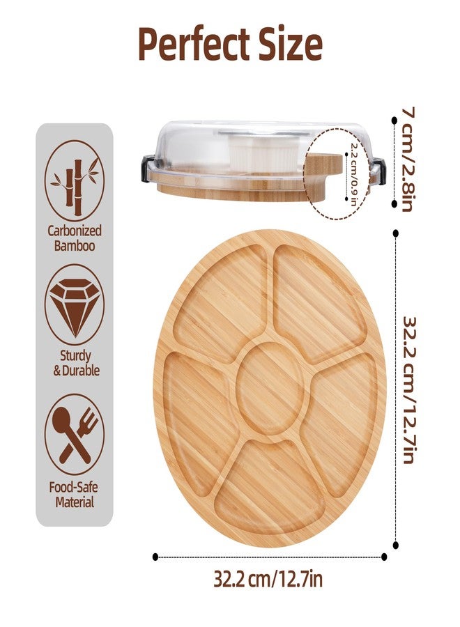 WILLKOMMEN Charcuterie Board with Lid- 6 Section Round Serving Tray with Carry Handle & Locking Lid, Portable Bamboo Serving Platter, Food Trays for Party Picnic Cheese Snack - Image 2