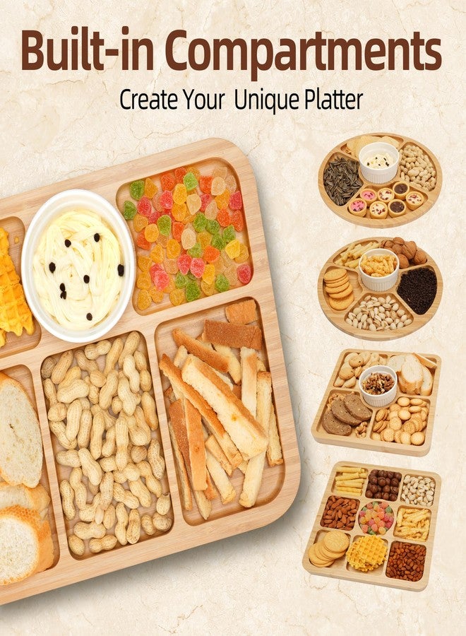 WILLKOMMEN Charcuterie Board with Lid- 6 Section Round Serving Tray with Carry Handle & Locking Lid, Portable Bamboo Serving Platter, Food Trays for Party Picnic Cheese Snack - Image 5
