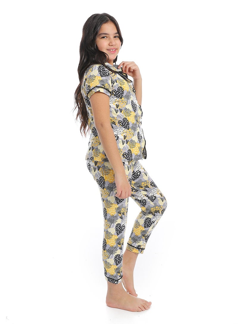 Caesar girlspejama set with buttons and patterned design - Image 4