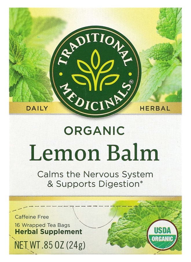 Traditional Organic Lemon Balm Caffeine Free 16 Wrapped Tea Bags 0.85 oz (24 g) 