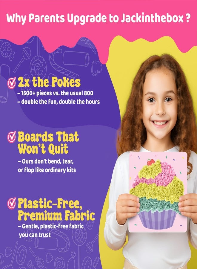 jackinthebox Poke Poke Art for Kids - Candyland Theme, Mess-Free Fabric Art and Craft, Flower Pressing Kits, Gift for Kids, DIY Activity Boy Gift, Easter Gifts for Girls and Boys Ages 4 5 6 7 8 - Image 4