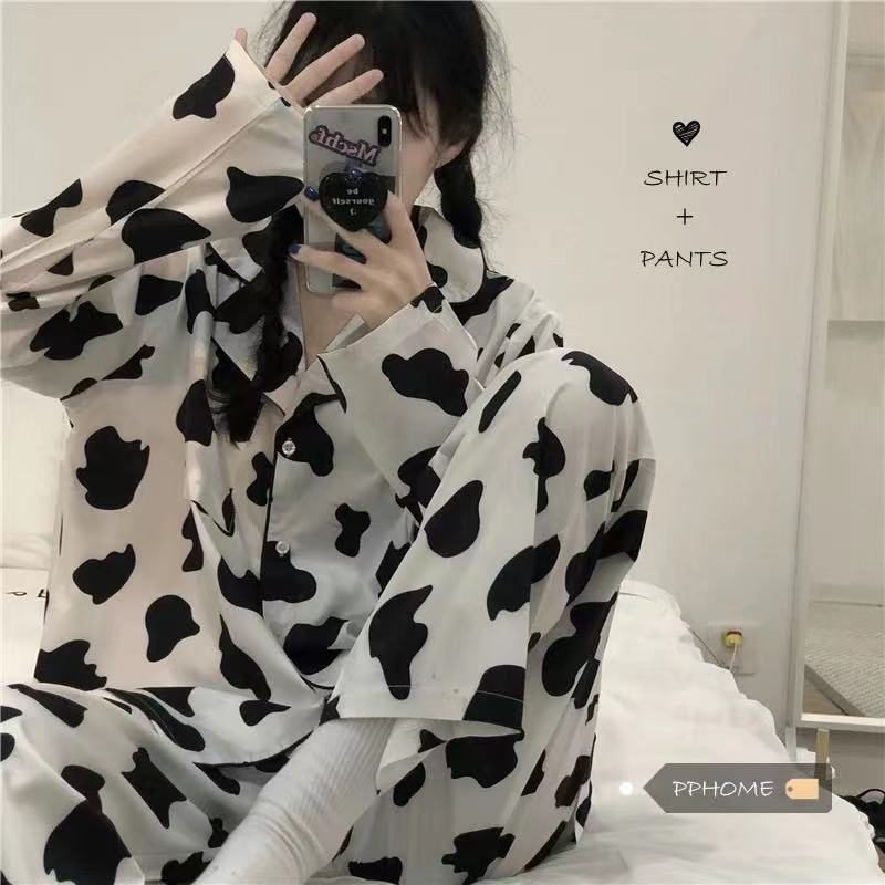 طقم بيجامة نسائي بأكمام طويلة وفتحة أمامية - Image 3