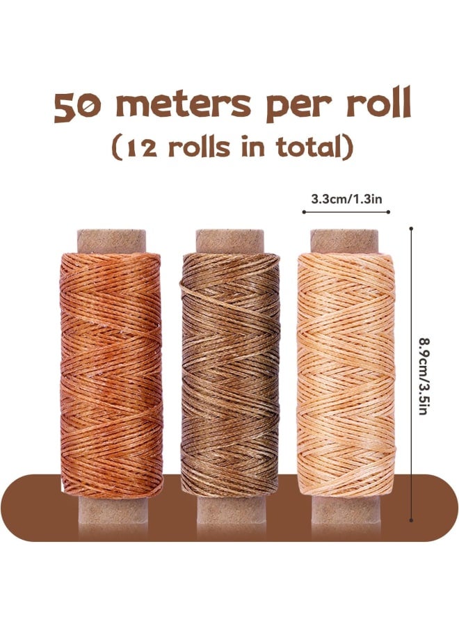 12 Color Leather Sewing Thread, 50m Waxed Thread Kit, 150d Sewing Thread for Leather Sewing Waxed Thread Cord for Leather Craft DIY/Bookbinding/Shoes Repairing/Leather Projects  - Image 2
