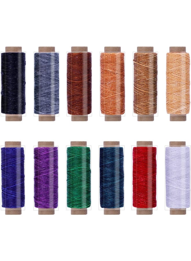 12 Color Leather Sewing Thread, 50m Waxed Thread Kit, 150d Sewing Thread for Leather Sewing Waxed Thread Cord for Leather Craft DIY/Bookbinding/Shoes Repairing/Leather Projects  - Image 1