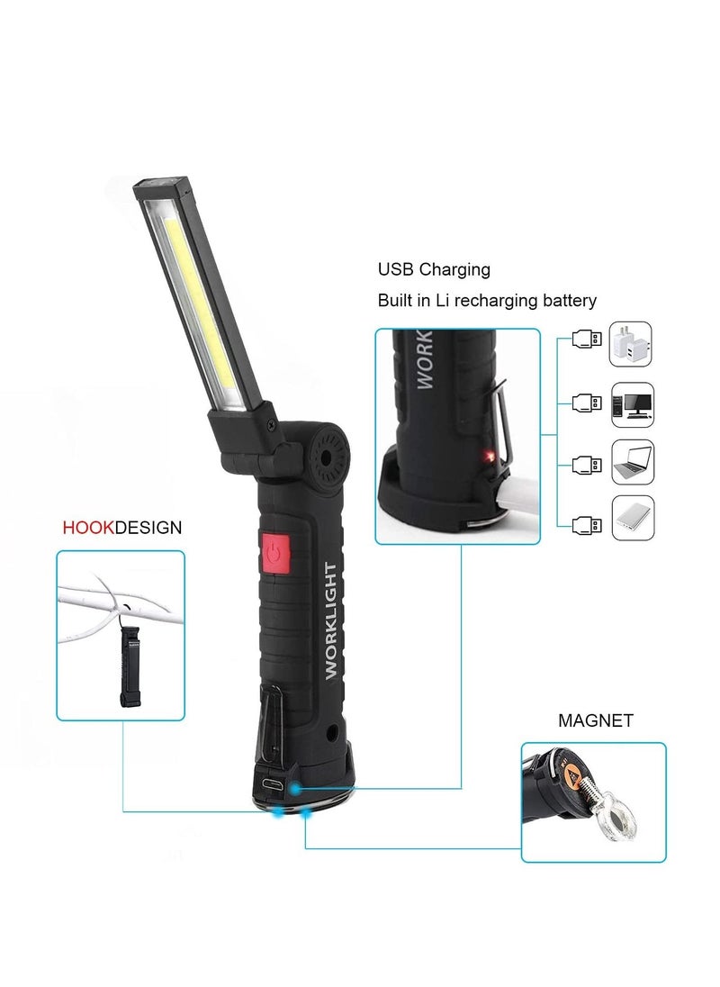 Y&D Rechargeable Work Lights, 2PCS LED Light, with Magnetic Base and 360¡ã Rotation Stand, 5 Modes COB Bright Flashlights Inspection Light for Car Repair, Home, Garage, Emergency, BBQ, Camping  - Image 3