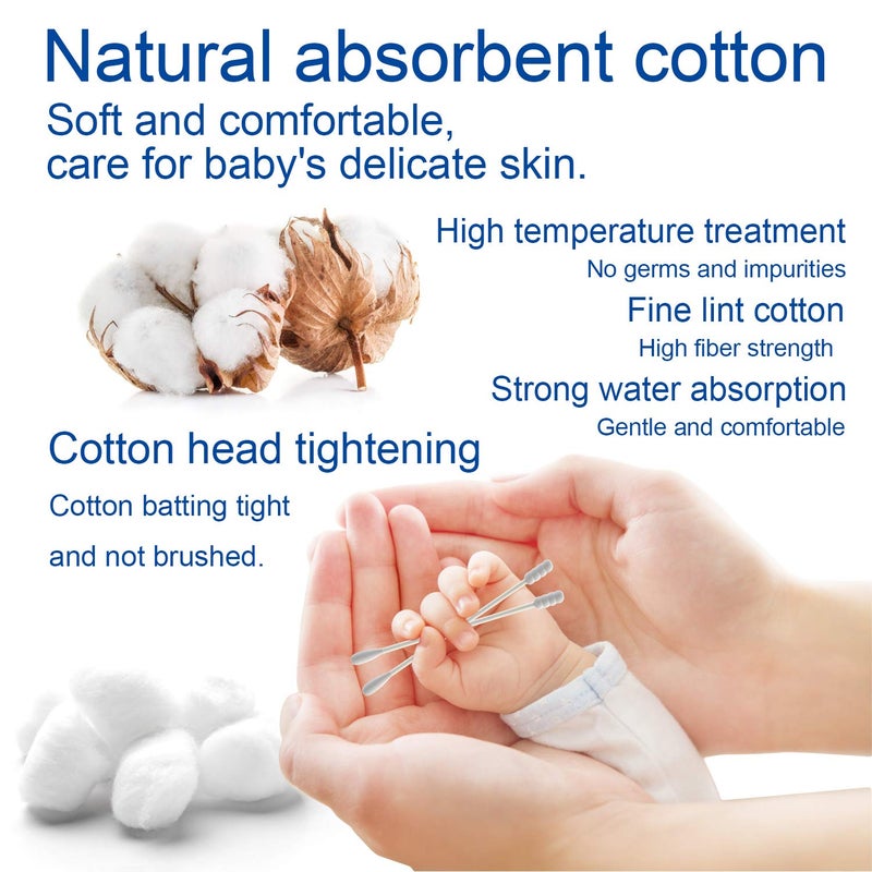 Aurasin Baby Cotton Swabs, Paper Sticks Cotton Buds for Baby Ear Nose Clean-200Pcs(Spiral & Round) - Image 2
