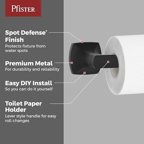 Pfister Vaneri Toilet Paper Holder Bathroom Tissue Roll Holder WallMounted ScrewIn Matte Black Finish BPHVRI0B - Image 3