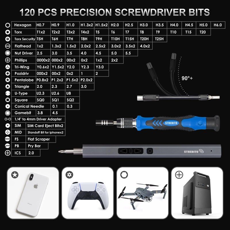 Strebito Mini Electric Screwdriver  144-Piece Electric Precision Screwdriver Set Small Power Screwdriver Cordless Rechargeable  Electronic Repair Tool Kit For Pc  Computer  Laptop  Phone  Rc Drone - Image 3