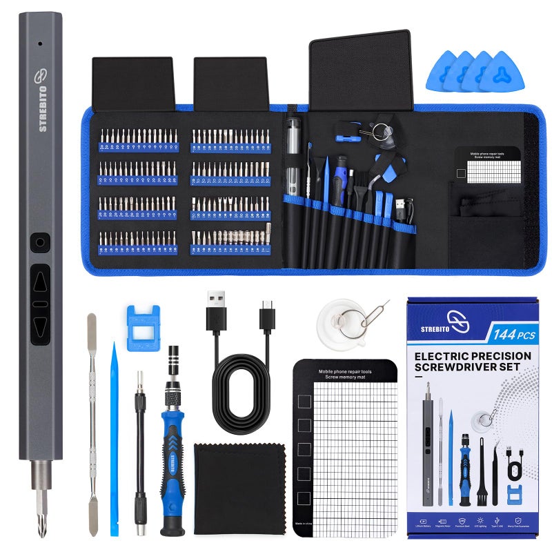 Strebito Mini Electric Screwdriver  144-Piece Electric Precision Screwdriver Set Small Power Screwdriver Cordless Rechargeable  Electronic Repair Tool Kit For Pc  Computer  Laptop  Phone  Rc Drone - Image 1