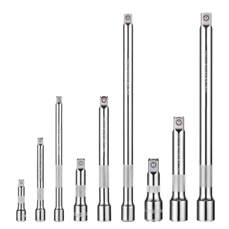MIXPOWER 9-Piece Extension Bar Set, 1/4", 3/8" and 1/2" Drive Socket Extension Bar, CR-V, Mirror Finish - Image 2