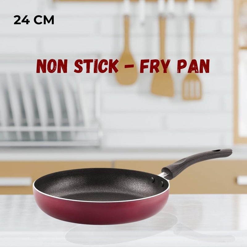 Pencil Pencil Aluminium Premium NonStick 24Cm Fry Pan Triple Layer Coating Induction Base Tawa Durable And Efficient Red - Image 2