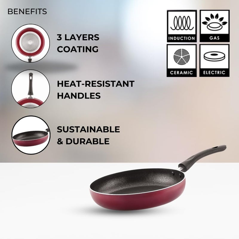 Pencil Pencil Aluminium Premium NonStick 24Cm Fry Pan Triple Layer Coating Induction Base Tawa Durable And Efficient Red - Image 3