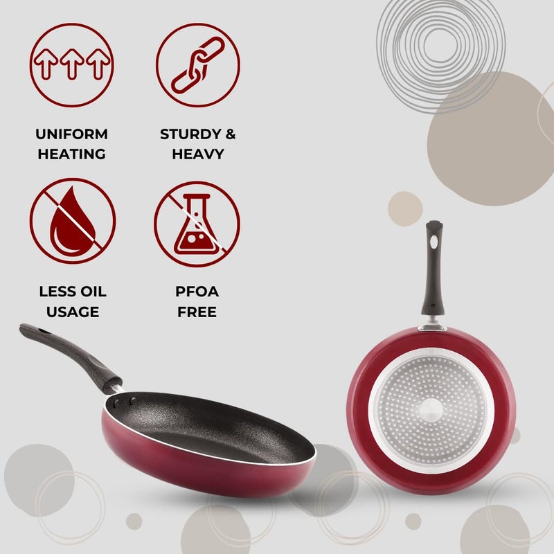 Pencil Pencil Aluminium Premium NonStick 24Cm Fry Pan Triple Layer Coating Induction Base Tawa Durable And Efficient Red - Image 4