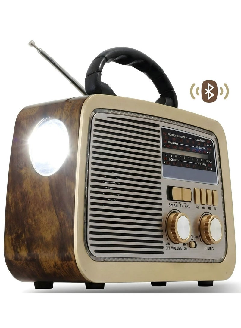 راديو محمول HI-FI بثلاث قنوات FM - AM - SW ذهبي/بني/أسود بلوتوث AUX بطاقة TF قرص فلاش USB - Image 1