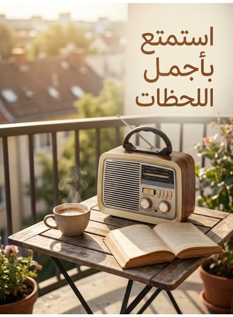 راديو محمول HI-FI بثلاث قنوات FM - AM - SW ذهبي/بني/أسود بلوتوث AUX بطاقة TF قرص فلاش USB - Image 3