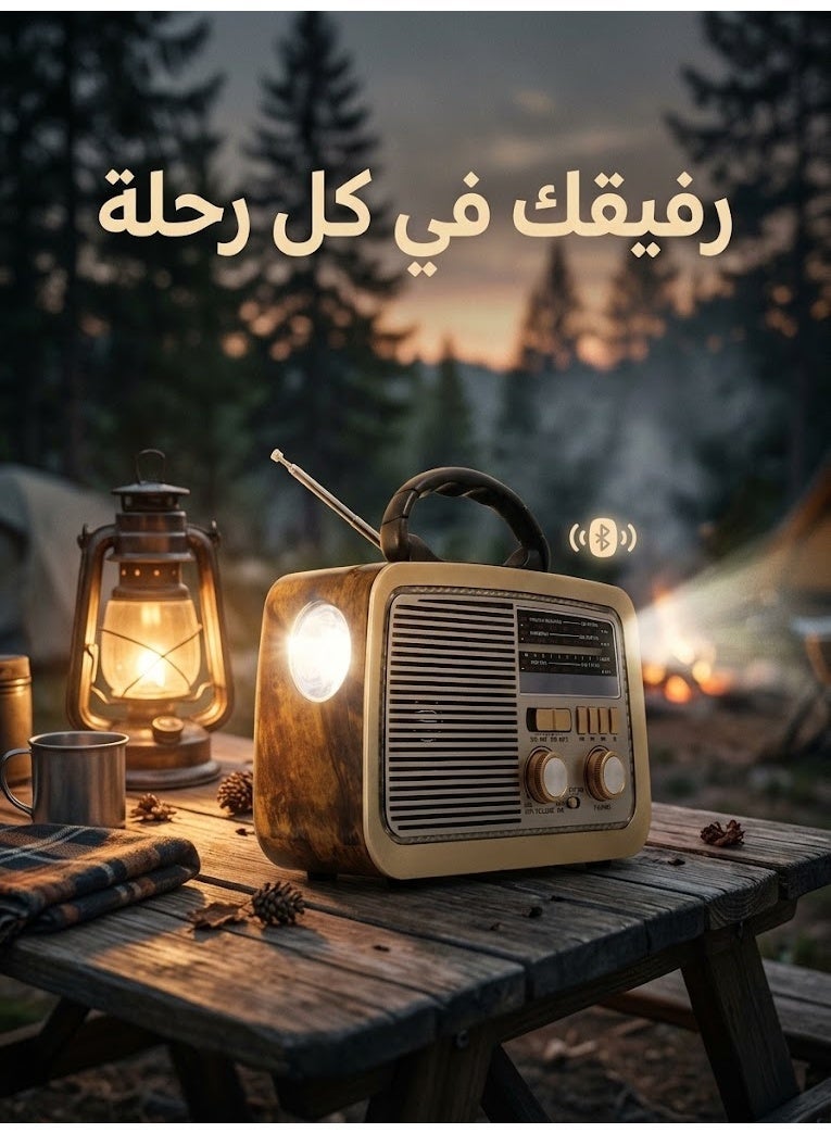 راديو محمول HI-FI بثلاث قنوات FM - AM - SW ذهبي/بني/أسود بلوتوث AUX بطاقة TF قرص فلاش USB - Image 5