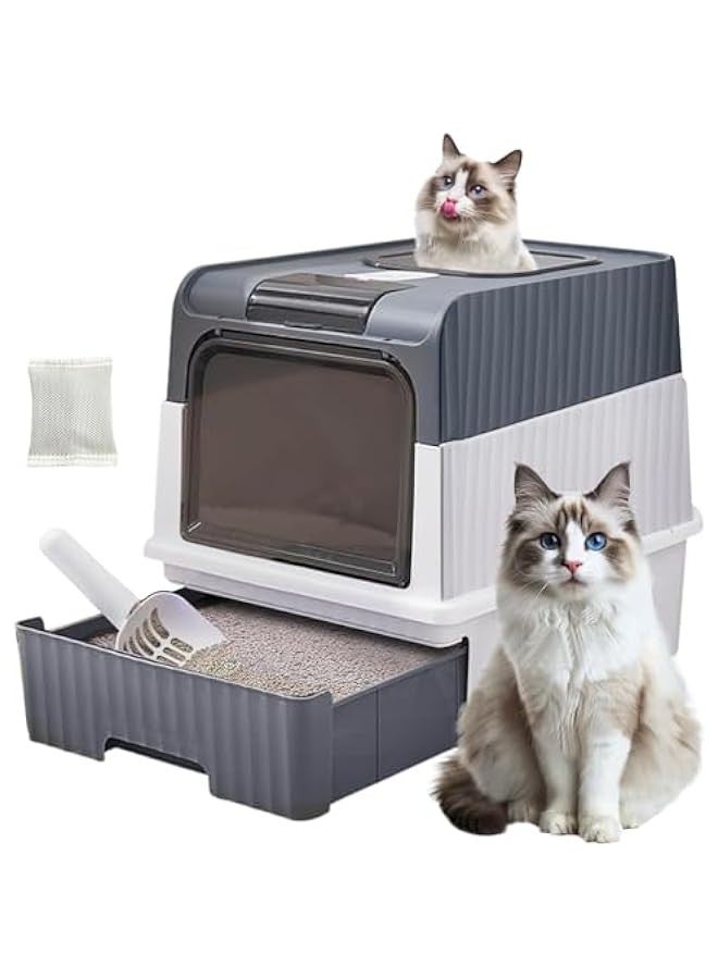 Beauenty Cat Litter Boxes,Foldable Closed Large Cat Litter Box with Lid,Deodorizing Cabin Closed Smell Proof Anti-Splashing with Scoop - Image 1