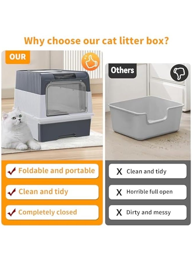 Beauenty Cat Litter Boxes,Foldable Closed Large Cat Litter Box with Lid,Deodorizing Cabin Closed Smell Proof Anti-Splashing with Scoop - Image 2