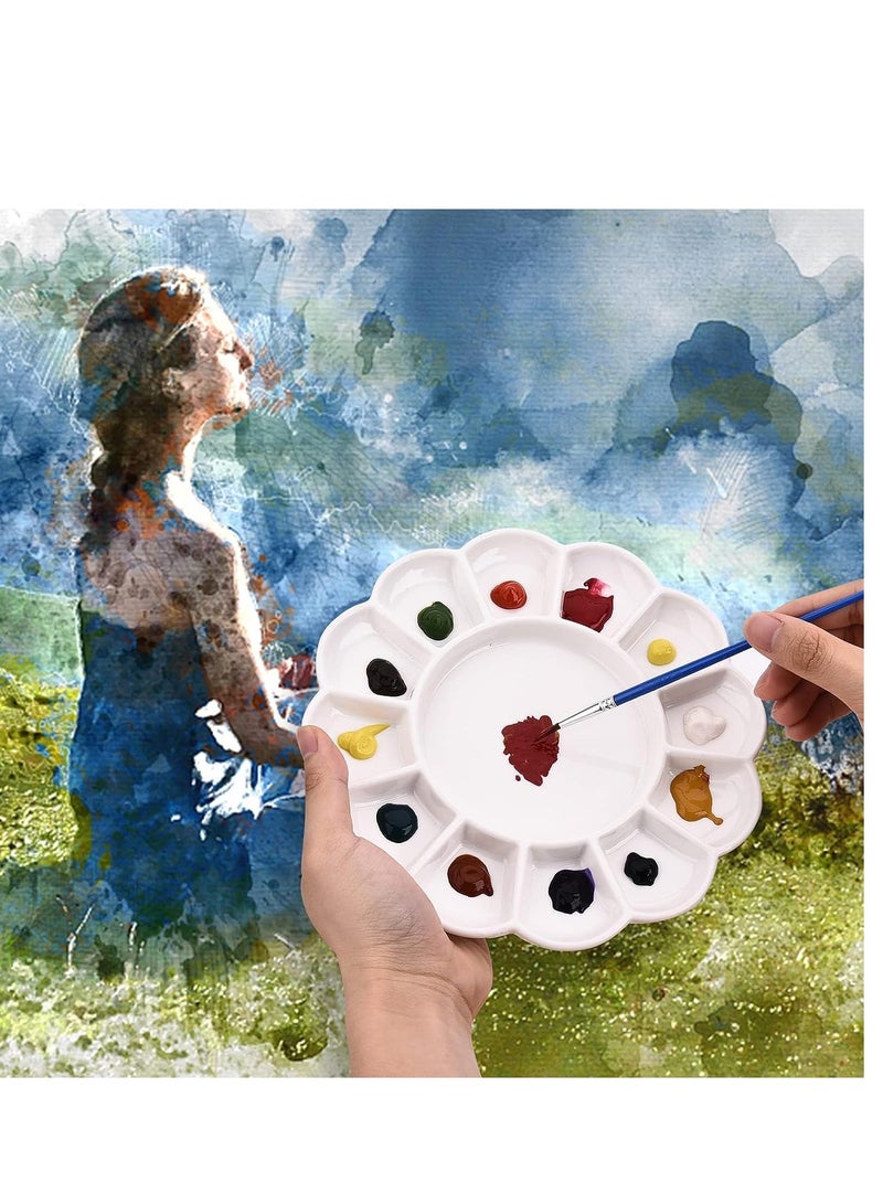 Excefore 8 Inch 13 Wells Artist Ceramic Paint Palette, Circular Ceramic Watercolor Painting Mixing Tray for Watercolor Gouache Acrylic Oil Painting - Image 4