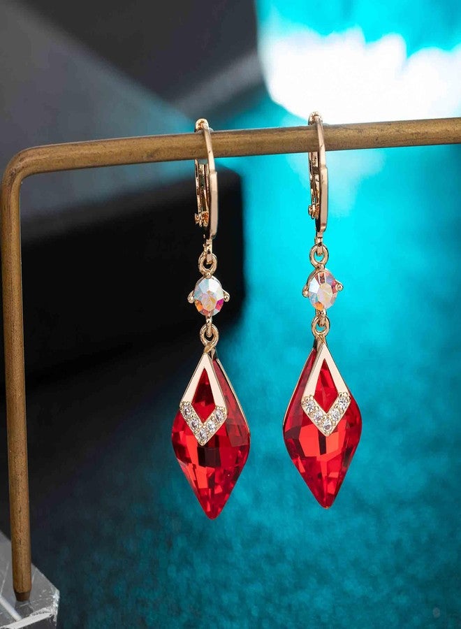 إيفيفك أقراط متدلية عصرية على شكل معين مرصعة بالكريستال النمساوي للنساء، مطلية بالذهب الوردي عيار 14 قيراط، مجوهرات مضادة للحساسية، هدية (أحمر) - Image 3