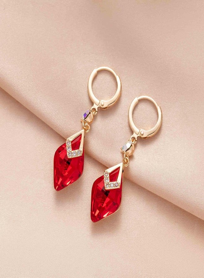 إيفيفك أقراط متدلية عصرية على شكل معين مرصعة بالكريستال النمساوي للنساء، مطلية بالذهب الوردي عيار 14 قيراط، مجوهرات مضادة للحساسية، هدية (أحمر) - Image 5