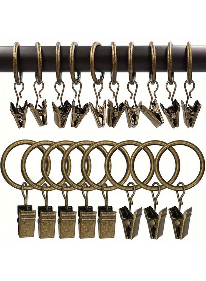 10pcs Bronze Vintage Antique Brass Metal Curtain Rings With Clips Heavy Duty Drapery Hangers - Image 2