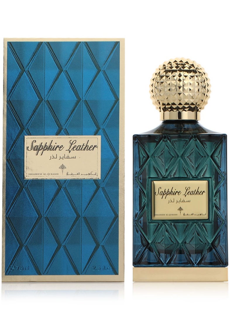 IBRAHEEM AL.QURASHI Ibraheem Al Qurashi Sapphire Leather Eau de Parfum – 75ml | Luxurious Leather & Woody Fragrance | Long-Lasting with Amber, Birch Wood & Tonka Bean  - Image 1