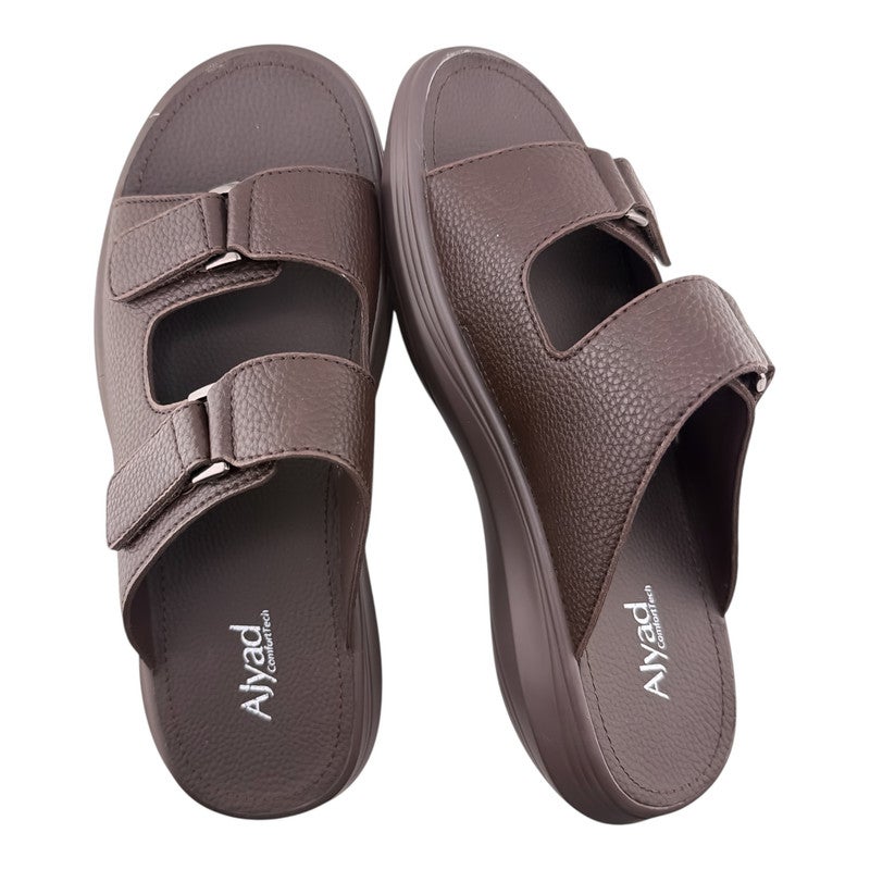 AJYAD Handmade Arabic Sandals For Men | Outdoor Mens Slippers | Everyday Flip Flops Open Toe | Arabic Genuine Leather With Buckle| New Arabic Design | Brown Footbed | Comfortable & LightWeight - Image 2