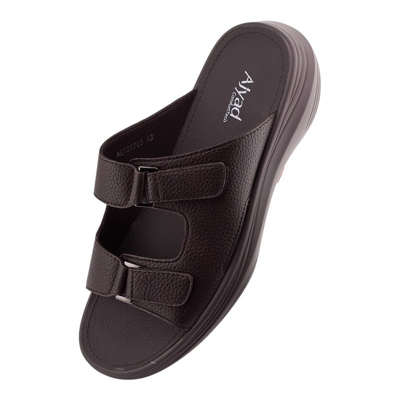 AJYAD Handmade Arabic Sandals For Men | Outdoor Mens Slippers | Everyday Flip Flops Open Toe | Arabic Genuine Leather With Buckle| New Arabic Design | Brown Footbed | Comfortable & LightWeight - Image 3