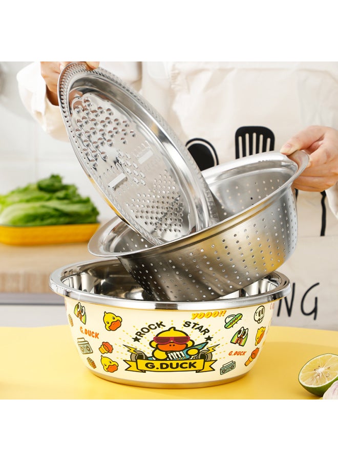 G.DUCK Harrow Yellow DUCK Stainless Steel Household Soup Basin Vegetable Basin Egg Basin Rice Sieve Planer Kitchen Basin Set-Color:Rock Duck Multi-purpose Basin Two-piece (A) Basin + Throwing Plate - Image 3