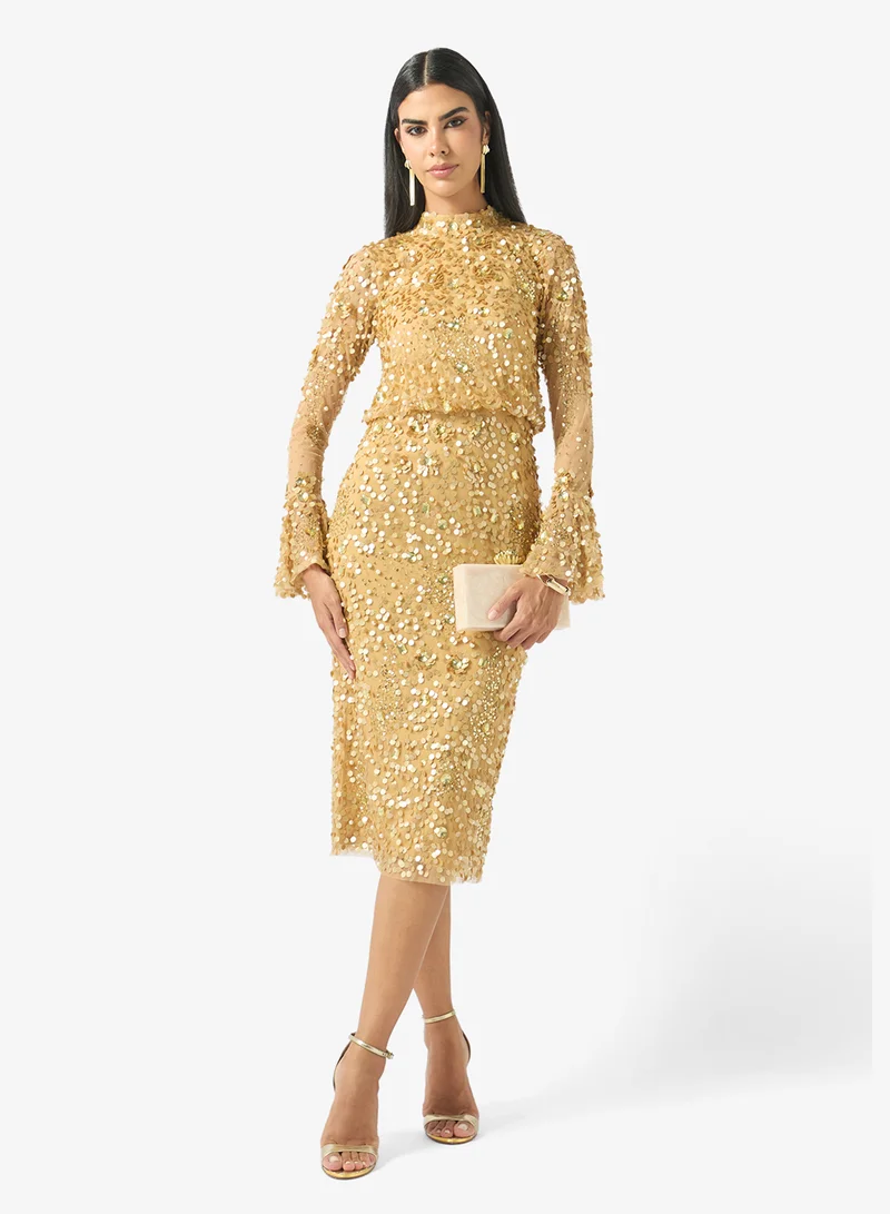 Amelia Rose  High Neck Sequin Midi Dress for Women | Best Price UAE