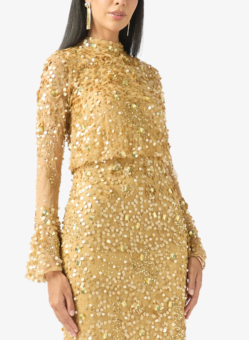 Amelia Rose  High Neck Sequin Midi Dress for Women | Best Price UAE
