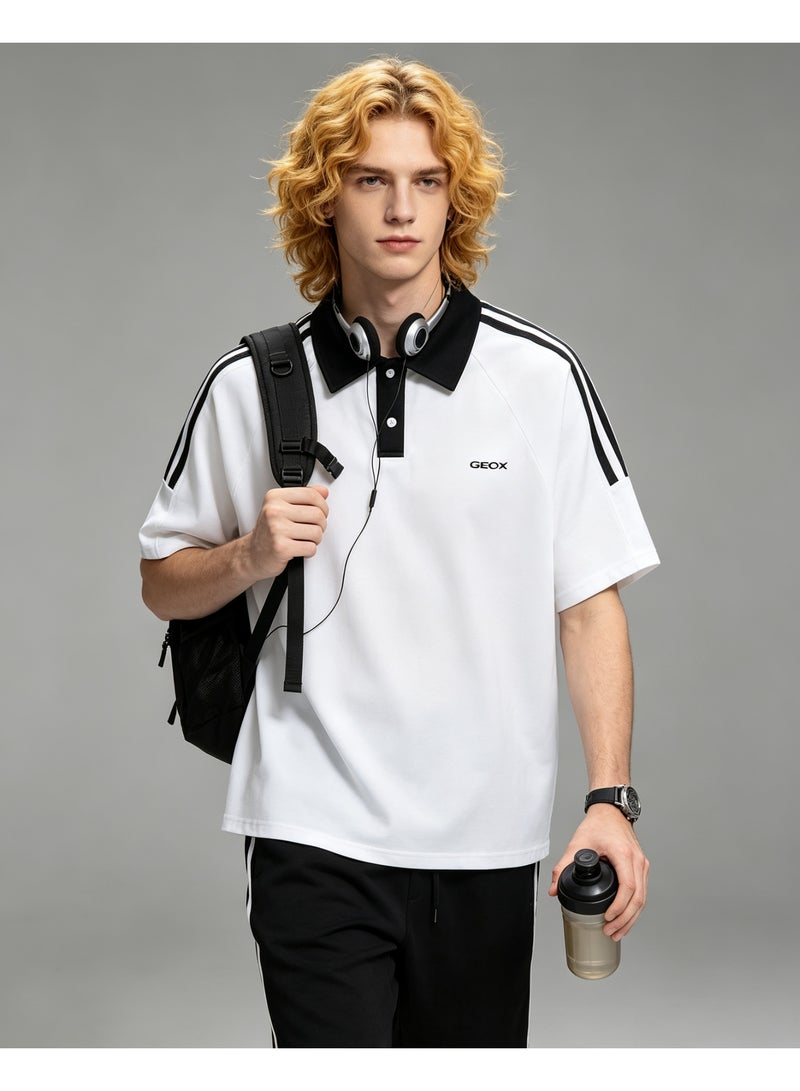 GEOX Unisex Short Sleeve Polo Shirt Casual Sports Daily Wear Top, White - Image 4
