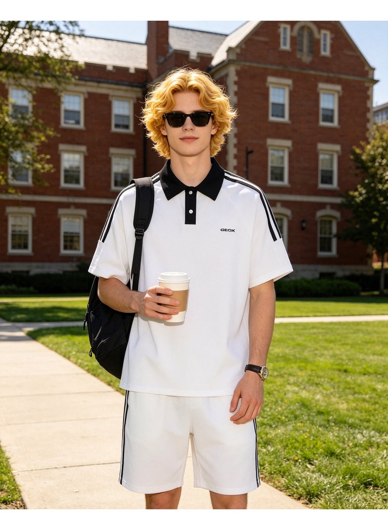 GEOX Unisex Short Sleeve Polo Shirt Casual Sports Daily Wear Top, White - Image 2