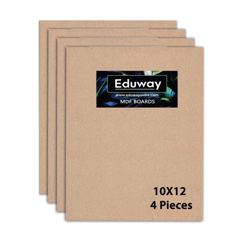 Eduway Eduway 10x12 Inch MDF Board Wood Sheet for Mandala Lippan Resin Art Craft 4mm Thick Pack of 4 Premium Cardboard Material for Artists Art and Craft Students Hard Cutout in Small and Large Sizes 25x30 cms - Image 1