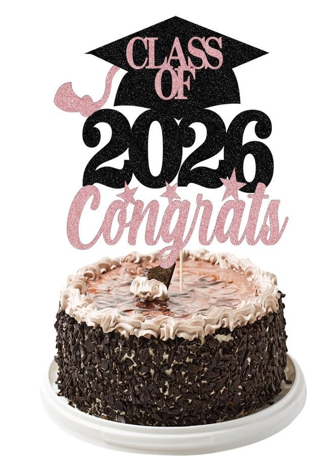 YUINYO Class Of 2026 Congrats Cake Topper,Congrats 2026 Graduate Party Decorations Supplies,High School Graduation, College Graduate Cake Decorate (Black Rose) - Image 1