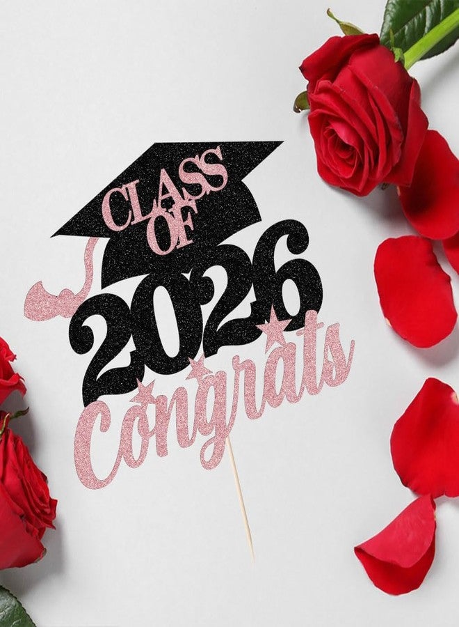 YUINYO Class Of 2026 Congrats Cake Topper,Congrats 2026 Graduate Party Decorations Supplies,High School Graduation, College Graduate Cake Decorate (Black Rose) - Image 3