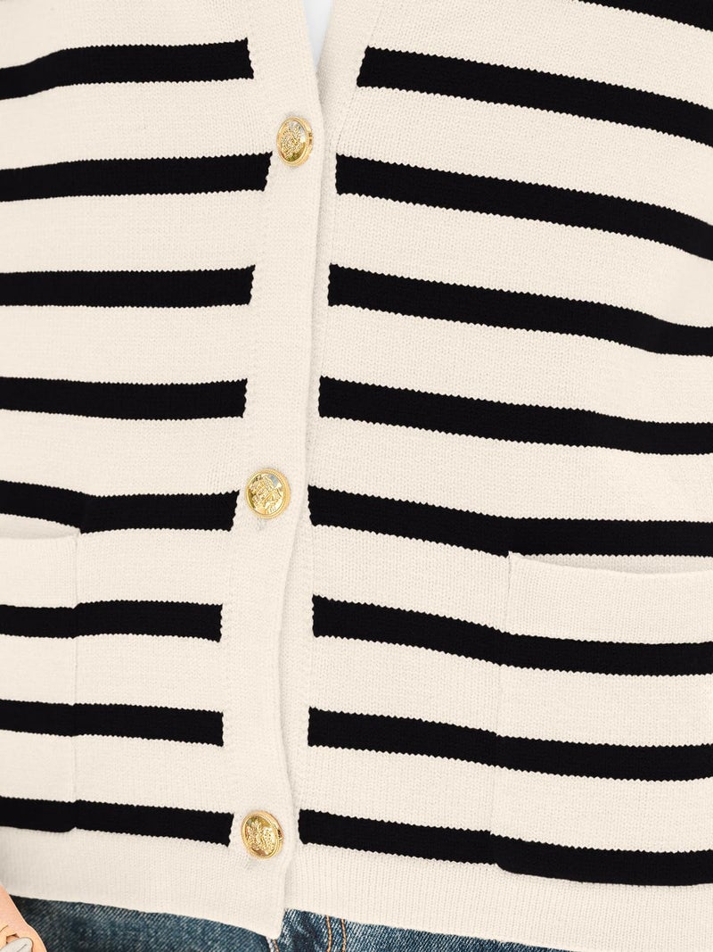 LILLUSORY Women's Striped Cardigan Sweaters Fall Outfits Clothes Fashion Trendy Long Sleeve Tops Casual Knit Lady Jackets Apricot Black XL - Image 5