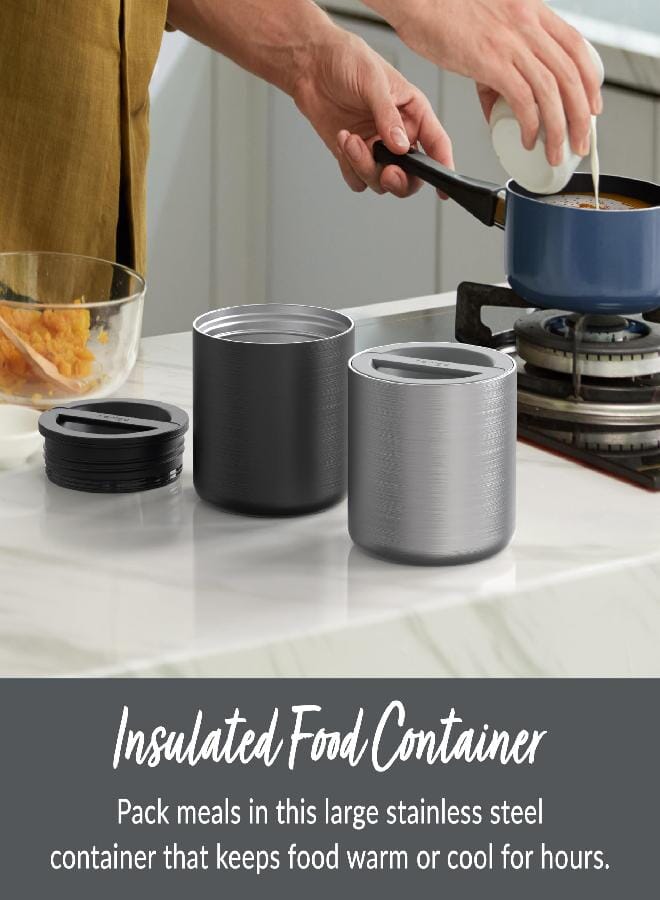Bentgo Bentgo Stainless Insulated Food Container - 2.4 Cups (19 oz), Triple-Layer Insulation, Vacuum Seal, Leak-Proof, Built-In Handle, Wide Opening, Premium Stainless Steel, for Cool/Warm Foods (Black) - Image 2